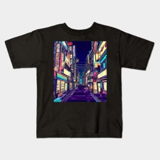 Anime japan street scene, urban, night view Kids T-Shirt